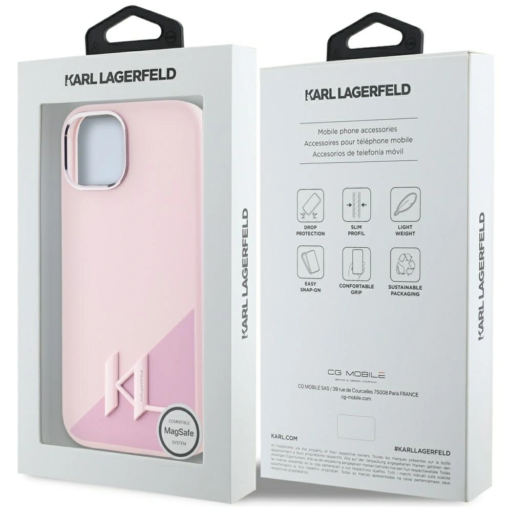 Etui Karl Lagerfeld Silicone Shadow Metal Initial MagSafe do Apple iPhone 15 różowy