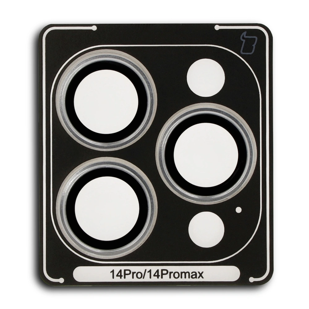 Szkło na aparat z aplikatorem Bizon Glass Snap Lens do Apple iPhone 14 Pro / 14 Pro Max srebrna ramka