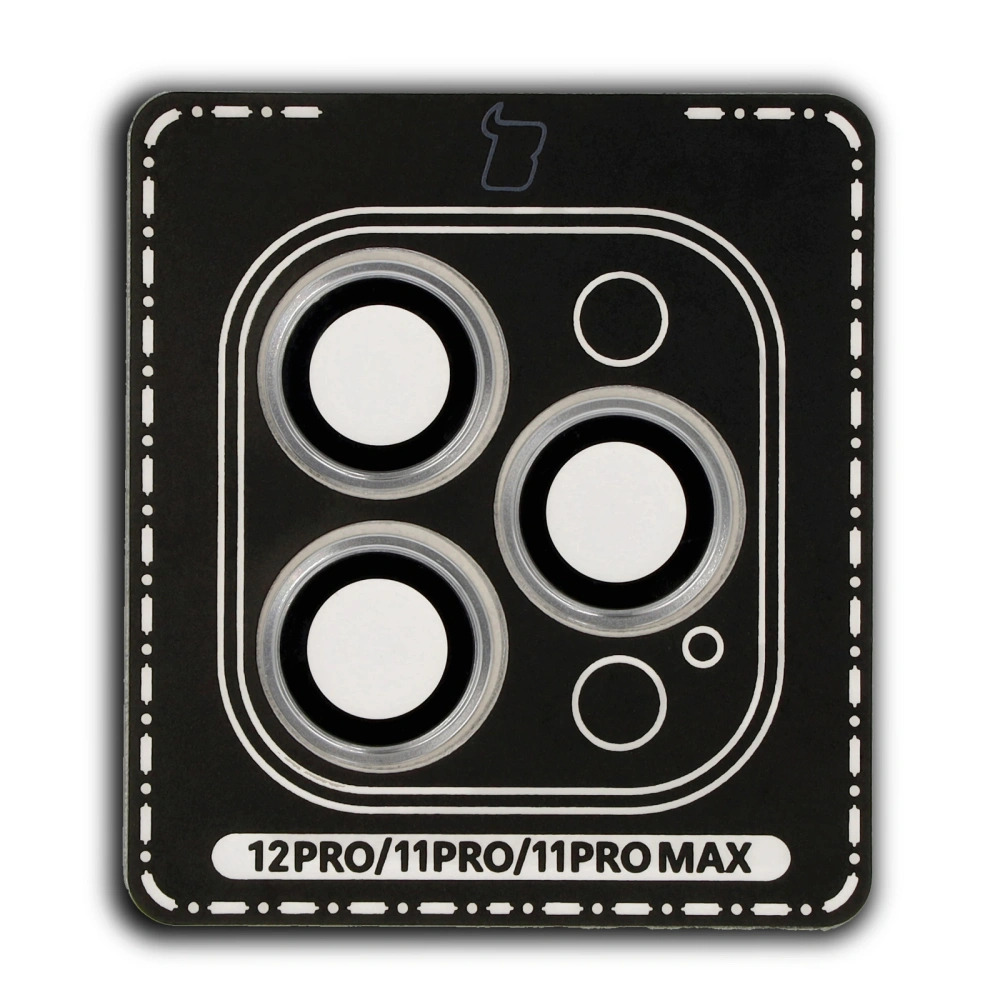 Szkło na aparat z aplikatorem Bizon Glass Snap Lens do Apple iPhone 12 Pro / 11 Pro / 11 Pro Max srebrna ramka