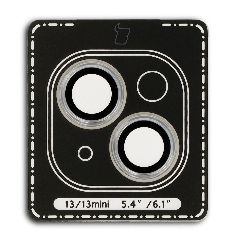 Szkło na aparat z aplikatorem Bizon Glass Snap Lens do Apple iPhone 13 / 13 Mini srebrna ramka