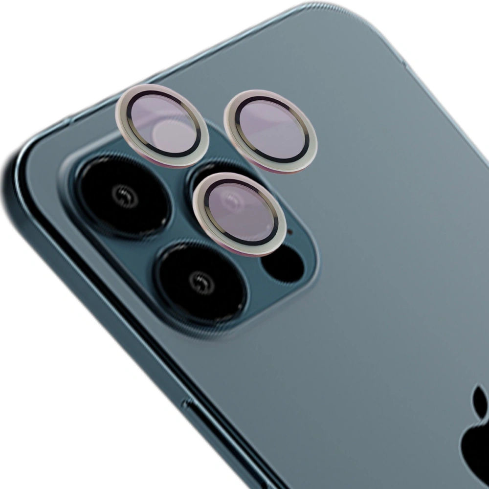 Szkło na aparat z aplikatorem Bizon Glass Snap Lens do Apple iPhone 12 Pro Max srebrna ramka