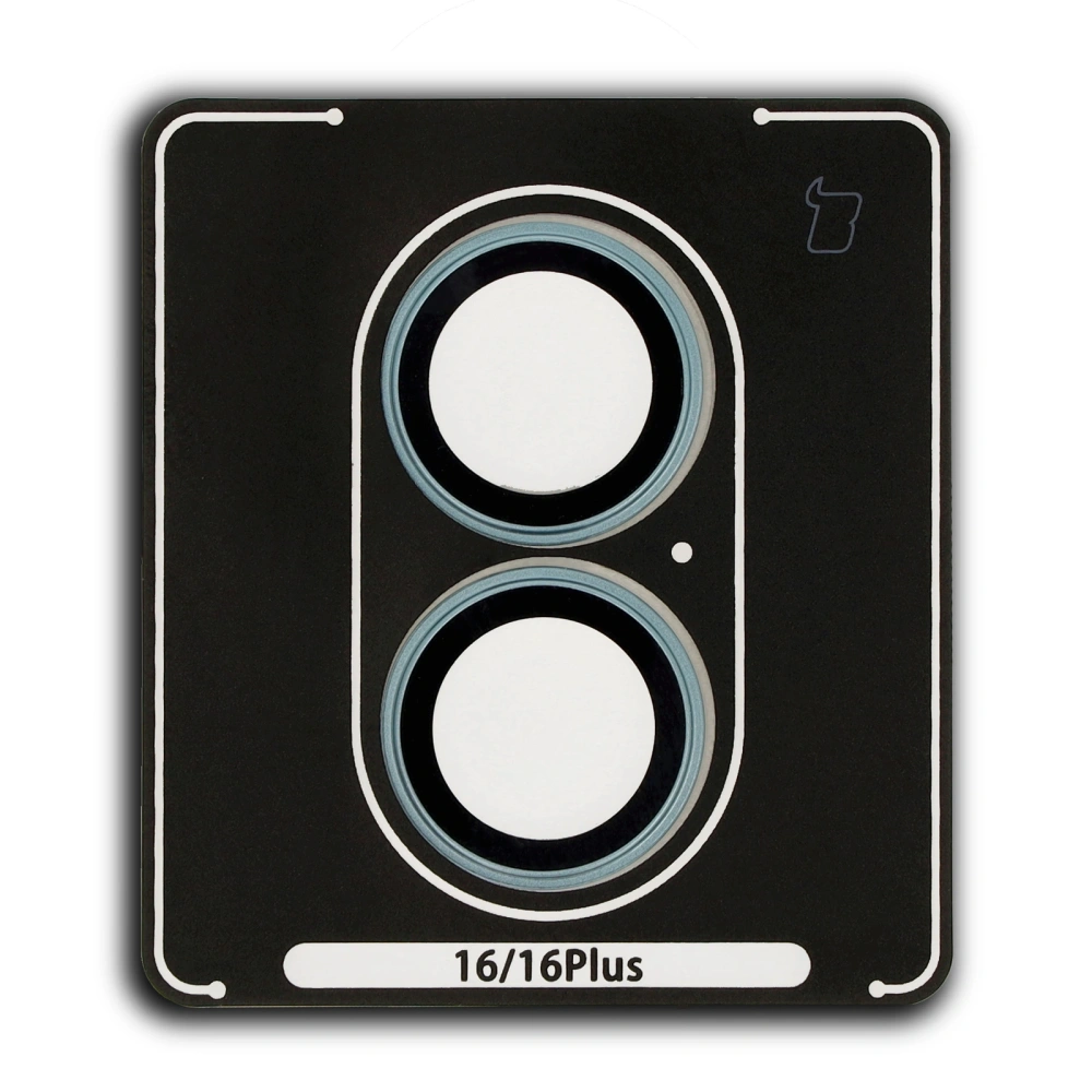 Szkło na aparat z aplikatorem Bizon Glass Snap Lens do Apple iPhone 16 / 16 Plus turkusowa ramka