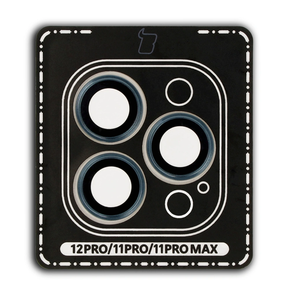 Szkło na aparat z aplikatorem Bizon Glass Snap Lens do Apple iPhone 12 Pro / 11 Pro / 11 Pro Max morska ramka