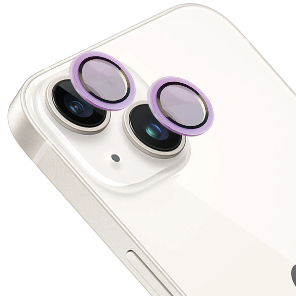 Szkło na aparat z aplikatorem Bizon Glass Snap Lens do Apple iPhone 14 / 14 Plus fioletowa ramka