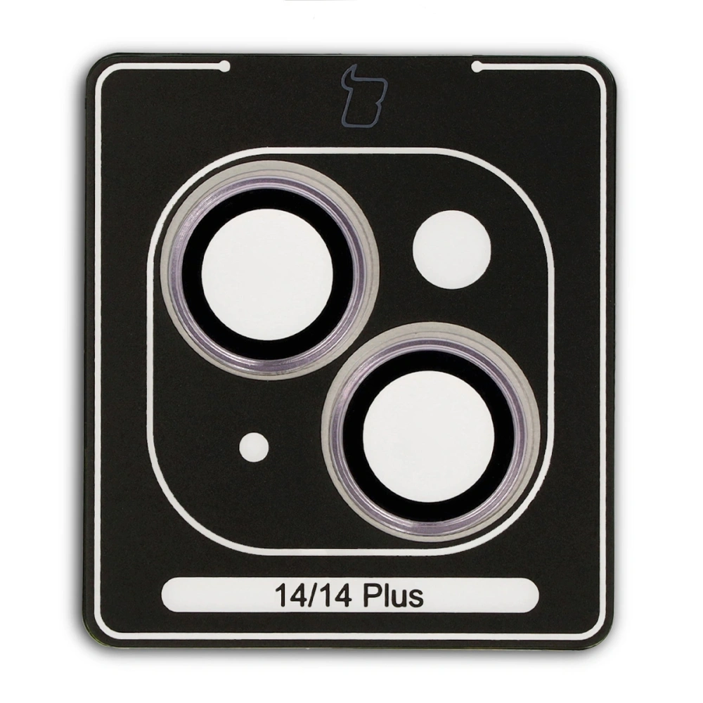 Szkło na aparat z aplikatorem Bizon Glass Snap Lens do Apple iPhone 14 / 14 Plus fioletowa ramka