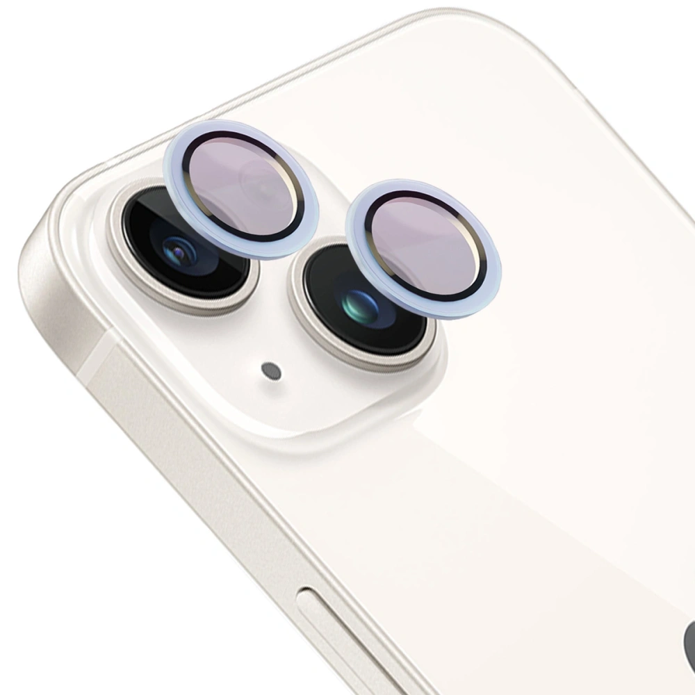 Szkło na aparat z aplikatorem Bizon Glass Snap Lens do Apple iPhone 14 / 14 Plus jasnoniebieska ramka