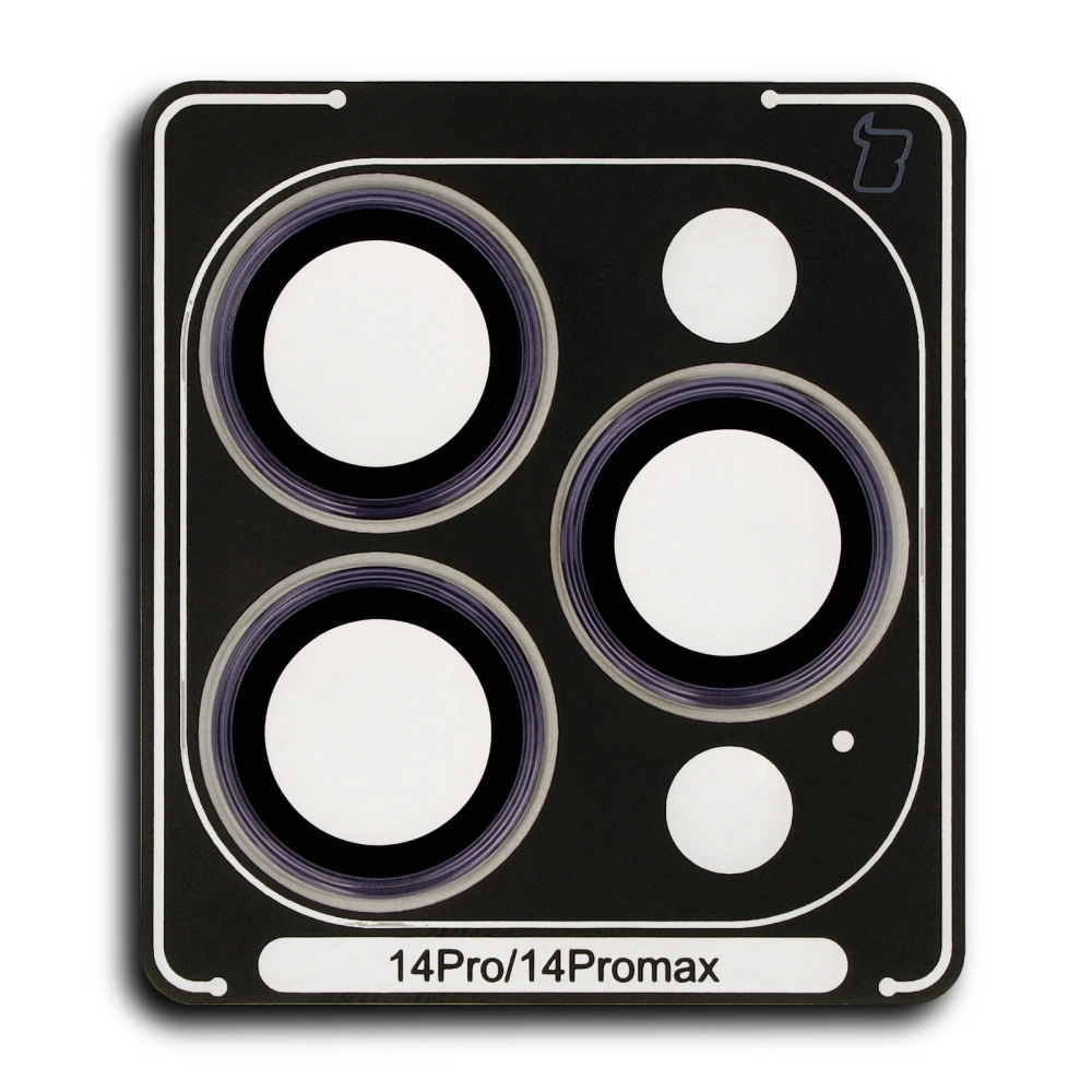 Szkło na aparat z aplikatorem Bizon Glass Snap Lens do Apple iPhone 14 Pro / 14 Pro Max ciemnofioletowa ramka