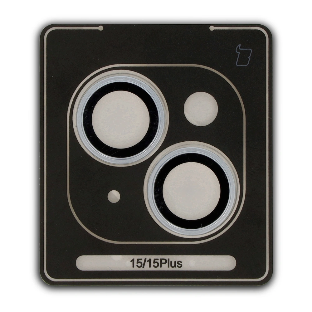 Szkło na aparat z aplikatorem Bizon Glass Snap Lens do Apple iPhone 15 / 15 Plus jasnoniebieska ramka