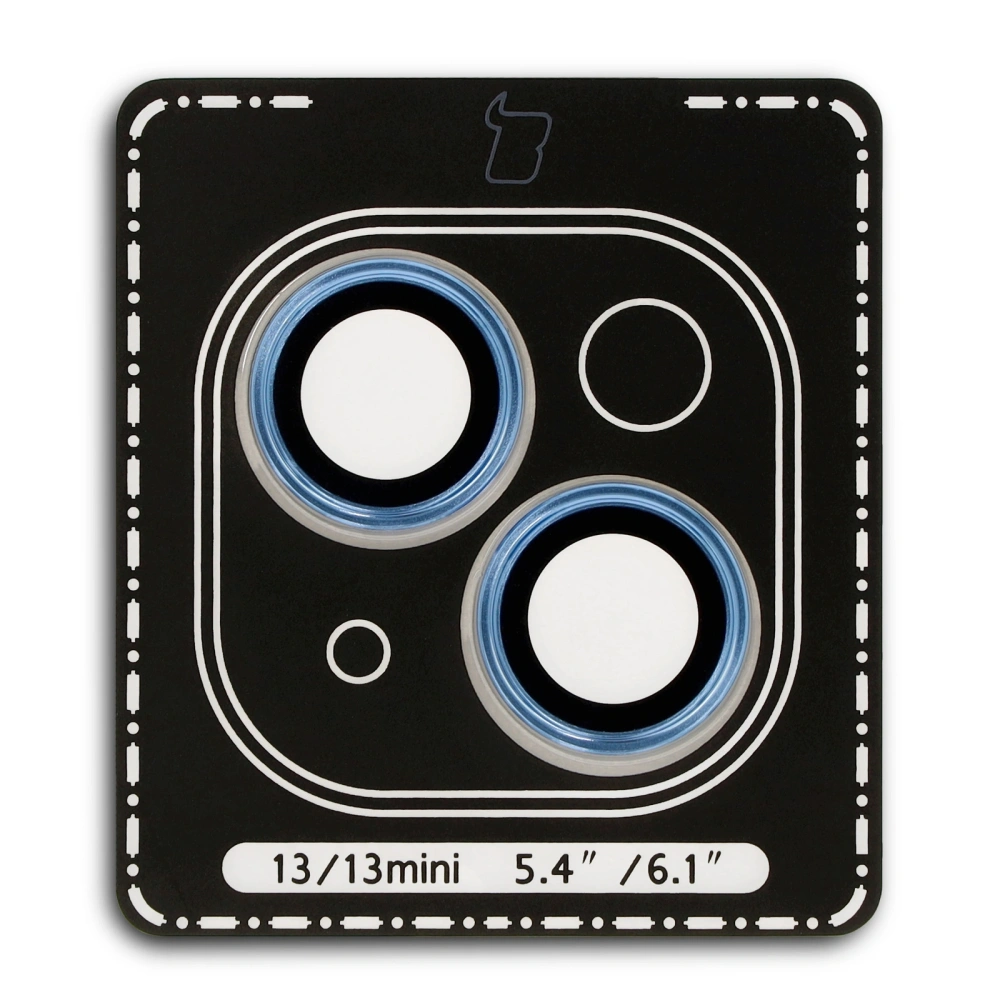 Szkło na aparat z aplikatorem Bizon Glass Snap Lens do Apple iPhone 13 / 13 Mini niebieska ramka