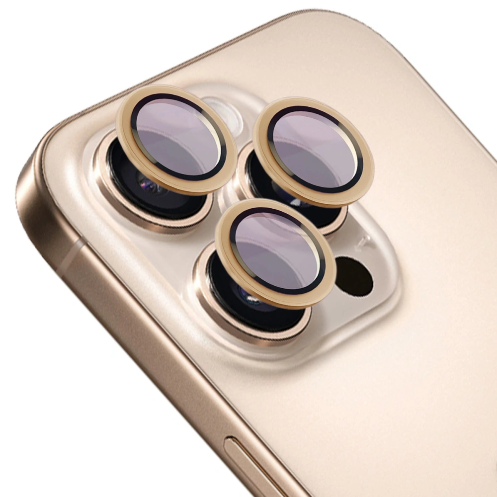 Szkło hartowane na aparat z aplikatorem Bizon Glass Snap Lens do Apple iPhone 16 Pro / 16 Pro Max beżowa ramka