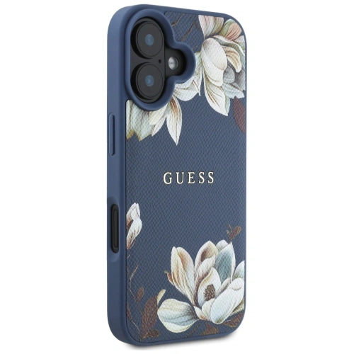 Kup Etui Guess Grained Printed Flower Pattern MagSafe do Apple iPhone 16 niebieski - GUE4422 - {ean13} - Sklep Home Screen