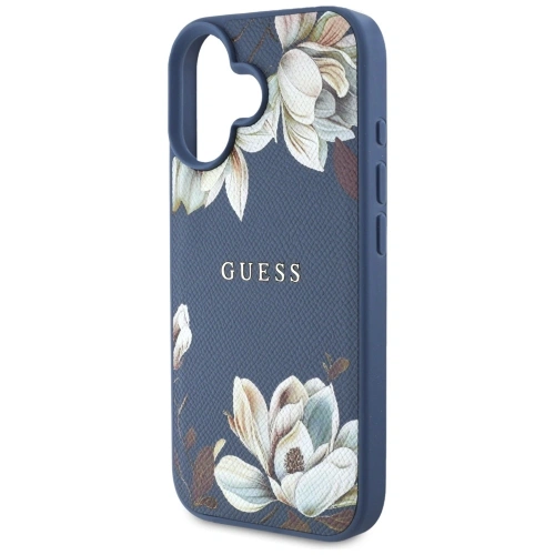 Kup Etui Guess Grained Printed Flower Pattern MagSafe do Apple iPhone 16 niebieski - GUE4422 - {ean13} - Sklep Home Screen