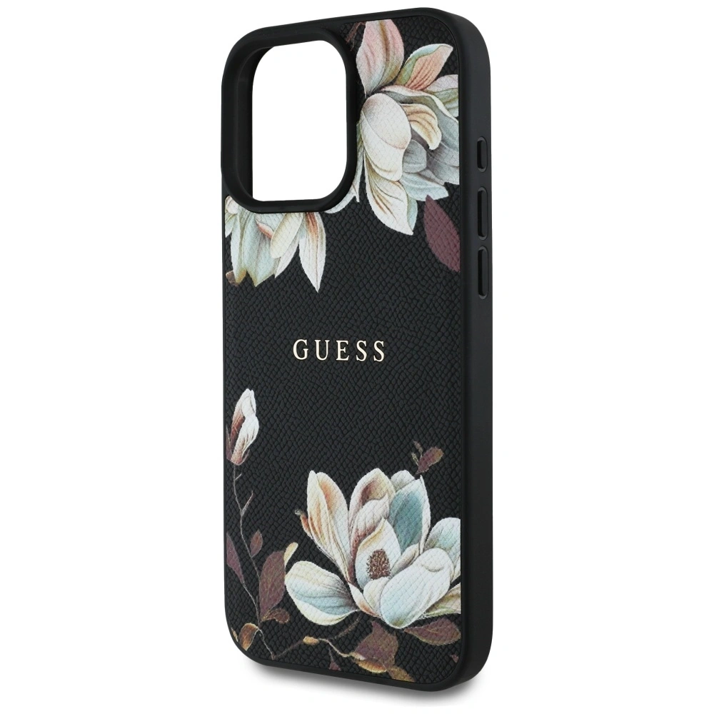 Etui Guess Grained Printed Flower Pattern MagSafe do Apple iPhone 16 Pro Max czarny