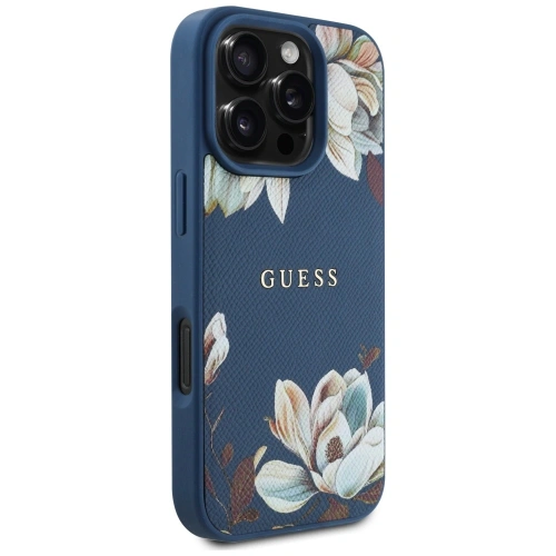 Kup Etui Guess Grained Printed Flower Pattern MagSafe do Apple iPhone 16 Pro niebieski - GUE4429 - {ean13} - Sklep Home Screen