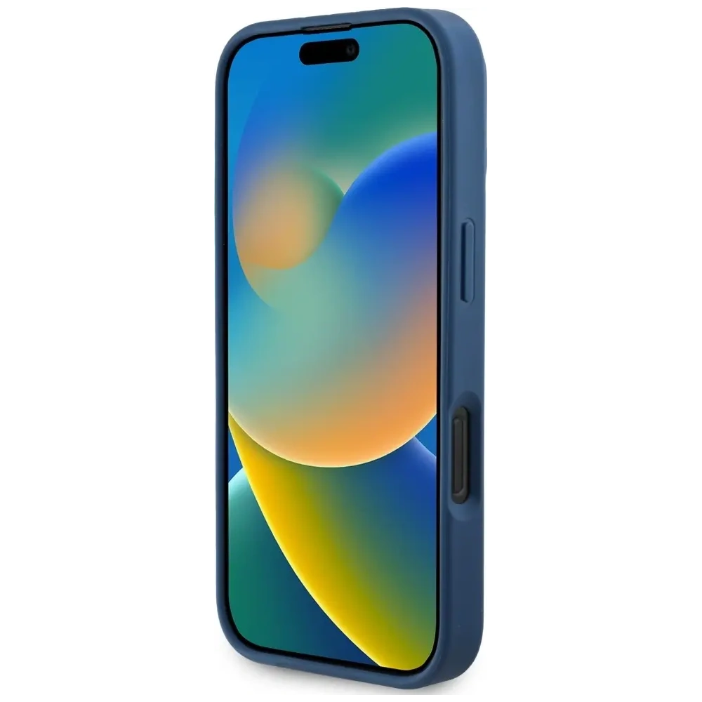 Etui Guess Grained Printed Flower Pattern MagSafe do Apple iPhone 16 Pro niebieski