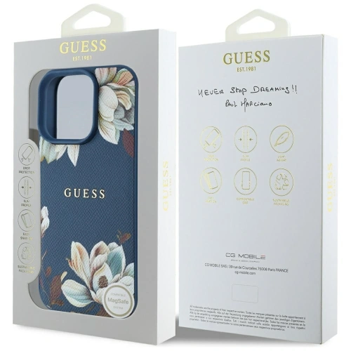 Kup Guess Grained Printed Flower Pattern MagSafe Apple iPhone 16 Pro kék - GUE4429 - {ean13} - Sklep Home Screen