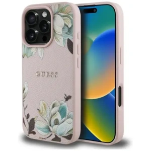 Kup Etui Guess Grained Printed Flower Pattern MagSafe do Apple iPhone 16 Pro różowy - GUE4430 - {ean13} - Sklep Home Screen