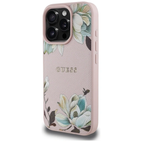 Kup Guess Grained Printed Flower Pattern MagSafe Apple iPhone 16 Pro rózsaszín - GUE4430 - {ean13} - Sklep Home Screen