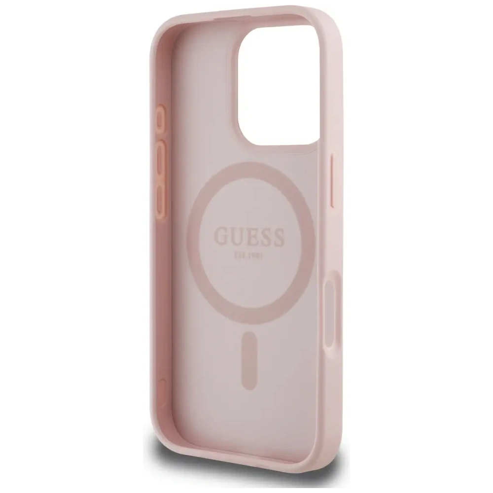 Etui Guess Grained Printed Flower Pattern MagSafe do Apple iPhone 16 Pro różowy