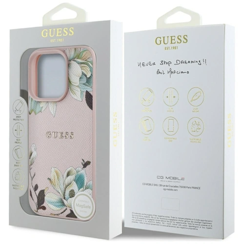 Kup Guess Grained Printed Flower Pattern MagSafe Apple iPhone 16 Pro rózsaszín - GUE4430 - {ean13} - Sklep Home Screen