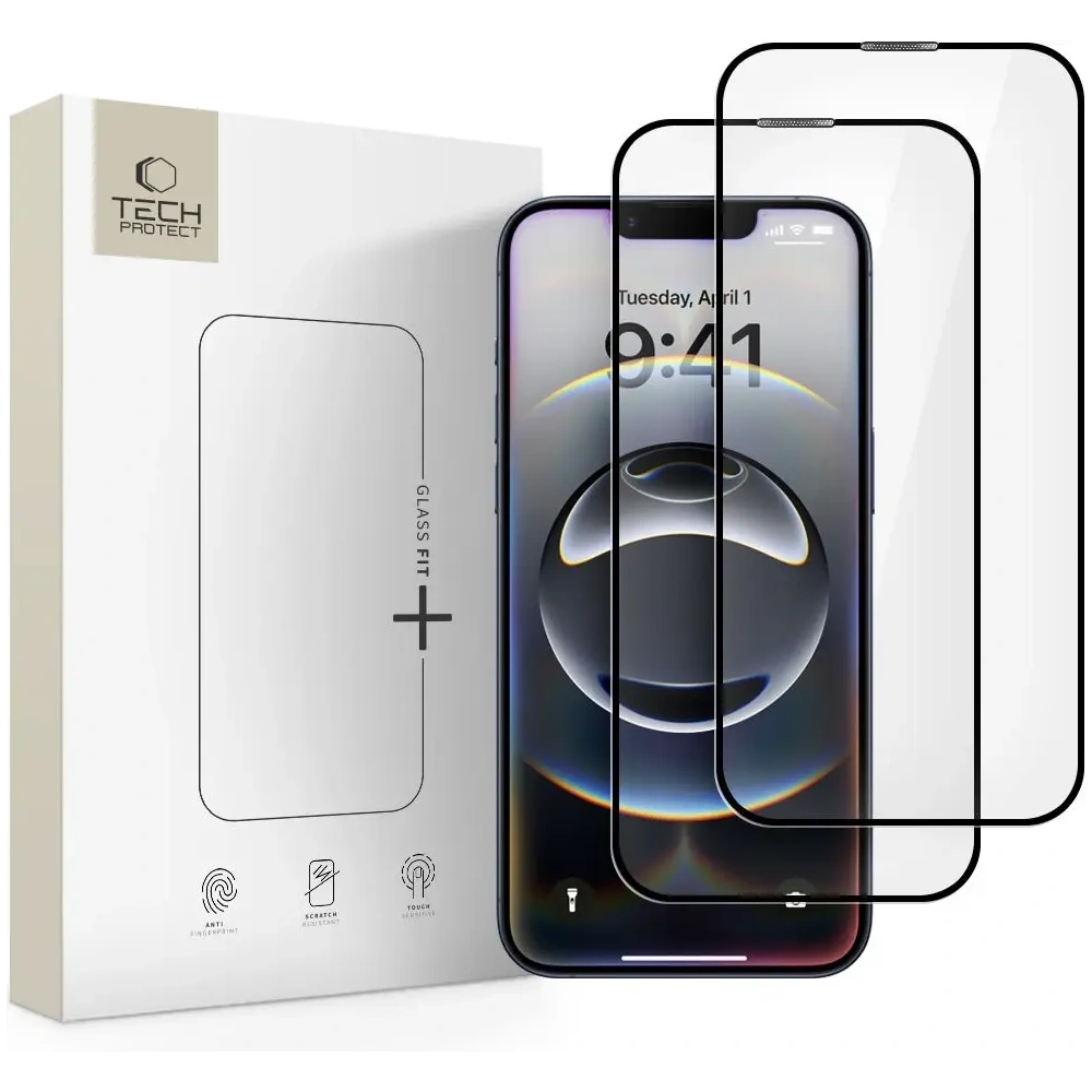 Szkło hartowane Tech-Protect Glass Fit+ Apple iPhone 13 / 13 Pro / 14 / 16e Black [2 PACK]