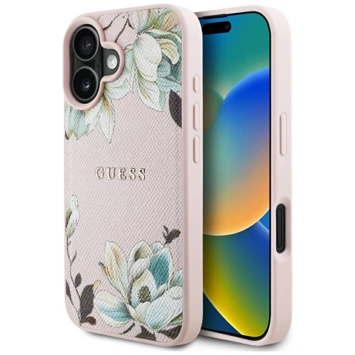 Kup Guess Grained Printed Flower Pattern MagSafe Apple iPhone 16 růžová - GUE4431 - {ean13} - Sklep Home Screen