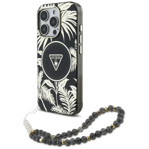 Kup Etui Guess Palm Trees Triangle Pearl Strap MagSafe do Apple iPhone 16 Pro czarny - GUE4432 - {ean13} - Sklep Home Screen