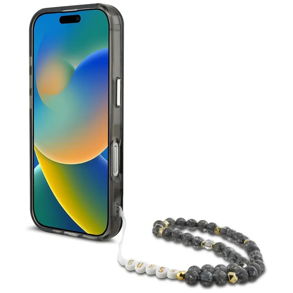 Etui Guess Palm Trees Triangle Pearl Strap MagSafe do Apple iPhone 16 Pro czarny