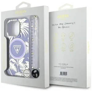 Kup Etui Guess Palm Trees Triangle Pearl Strap MagSafe do Apple iPhone 16 Pro fioletowy - GUE4436 - {ean13} - Sklep Home Screen