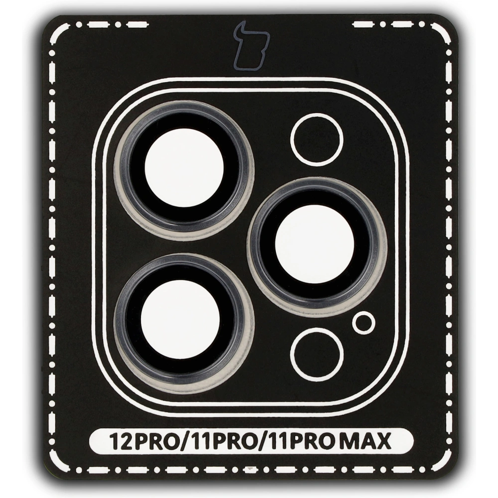 Szkło na aparat z aplikatorem Bizon Glass Snap Lens do Apple iPhone 12 Pro / 11 Pro / 11 Pro Max szara ramka