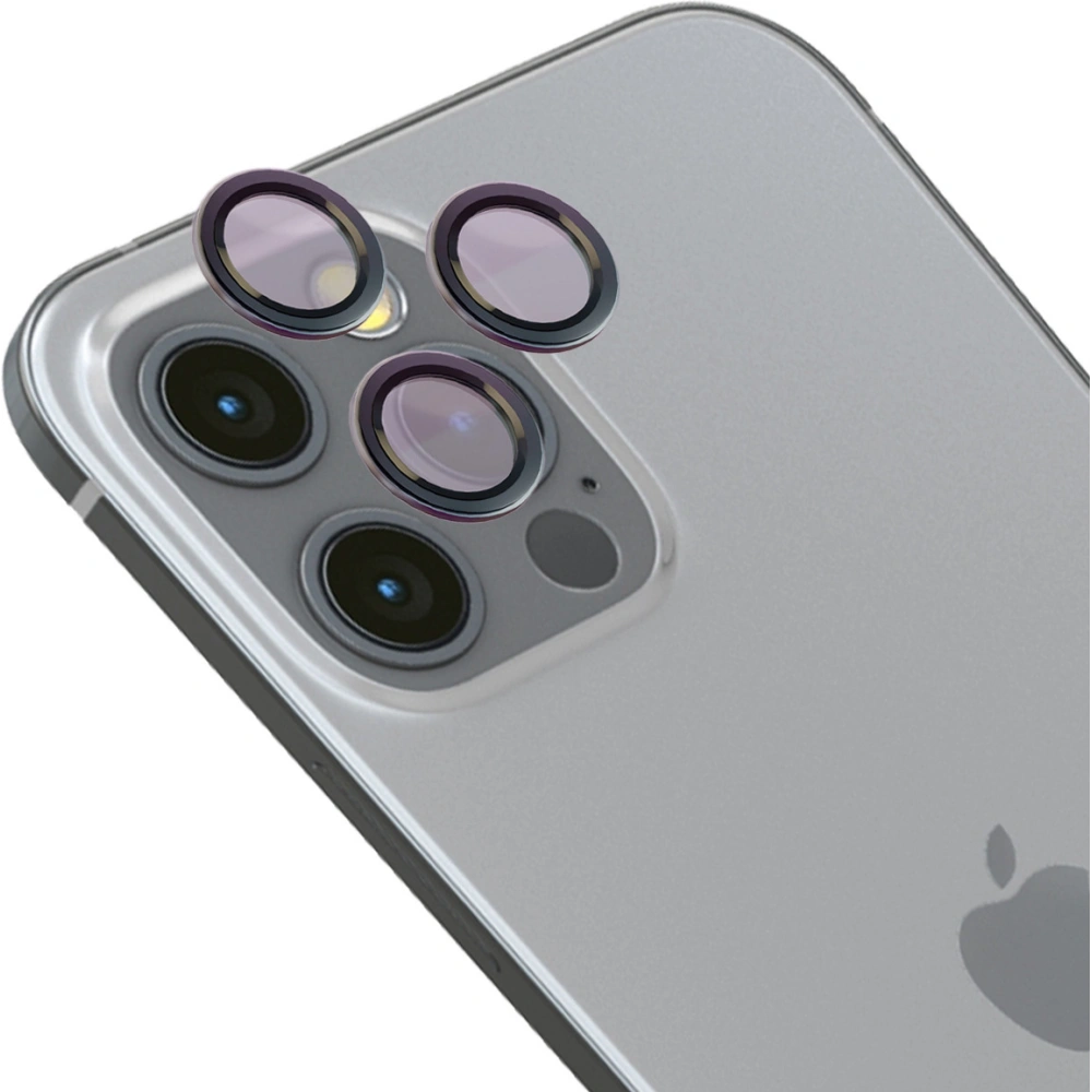 Szkło na aparat z aplikatorem Bizon Glass Snap Lens do Apple iPhone 12 Pro / 11 Pro / 11 Pro Max szara ramka