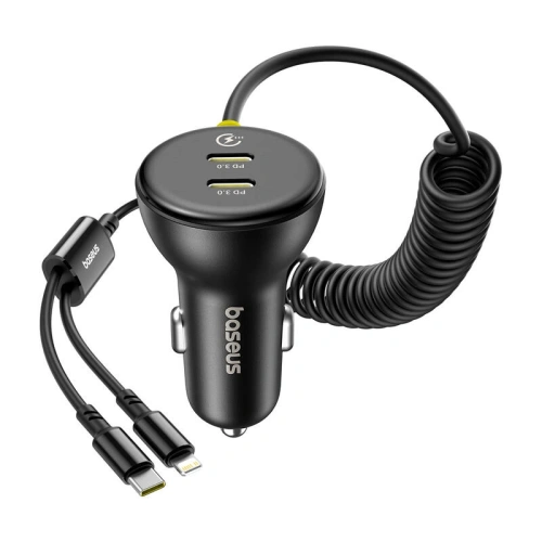 Buy Baseus 60W 2xUSB-C car charger + built-in USB-C, Lightning cable (Black) - BSU8934 - {ean13} - Home Screen Store Europe