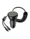Baseus încărcător auto 60W 2xUSB-C + cablu USB-C integrat, Lightning (Negru)