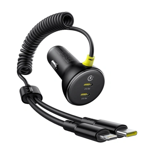 Kup Ładowarka samochodowa Baseus 60W 2xUSB-C + wbudowany kabel USB-C, Lightning (Czarna) - BSU8934 - {ean13} - Sklep Home Screen