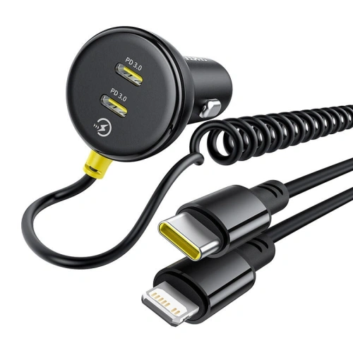 Kup Ładowarka samochodowa Baseus 60W 2xUSB-C + wbudowany kabel USB-C, Lightning (Czarna) - BSU8934 - {ean13} - Sklep Home Screen