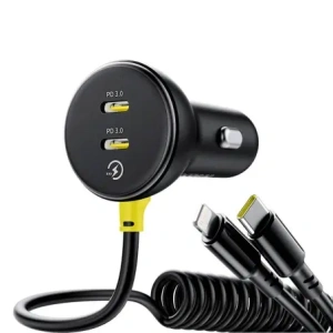 Kup Ładowarka samochodowa Baseus 60W 2xUSB-C + wbudowany kabel USB-C, Lightning (Czarna) - BSU8934 - {ean13} - Sklep Home Screen