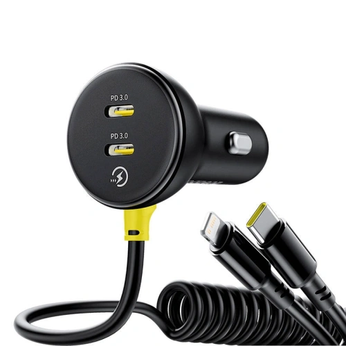 Kup Ładowarka samochodowa Baseus 60W 2xUSB-C + wbudowany kabel USB-C, Lightning (Czarna) - BSU8934 - {ean13} - Sklep Home Screen
