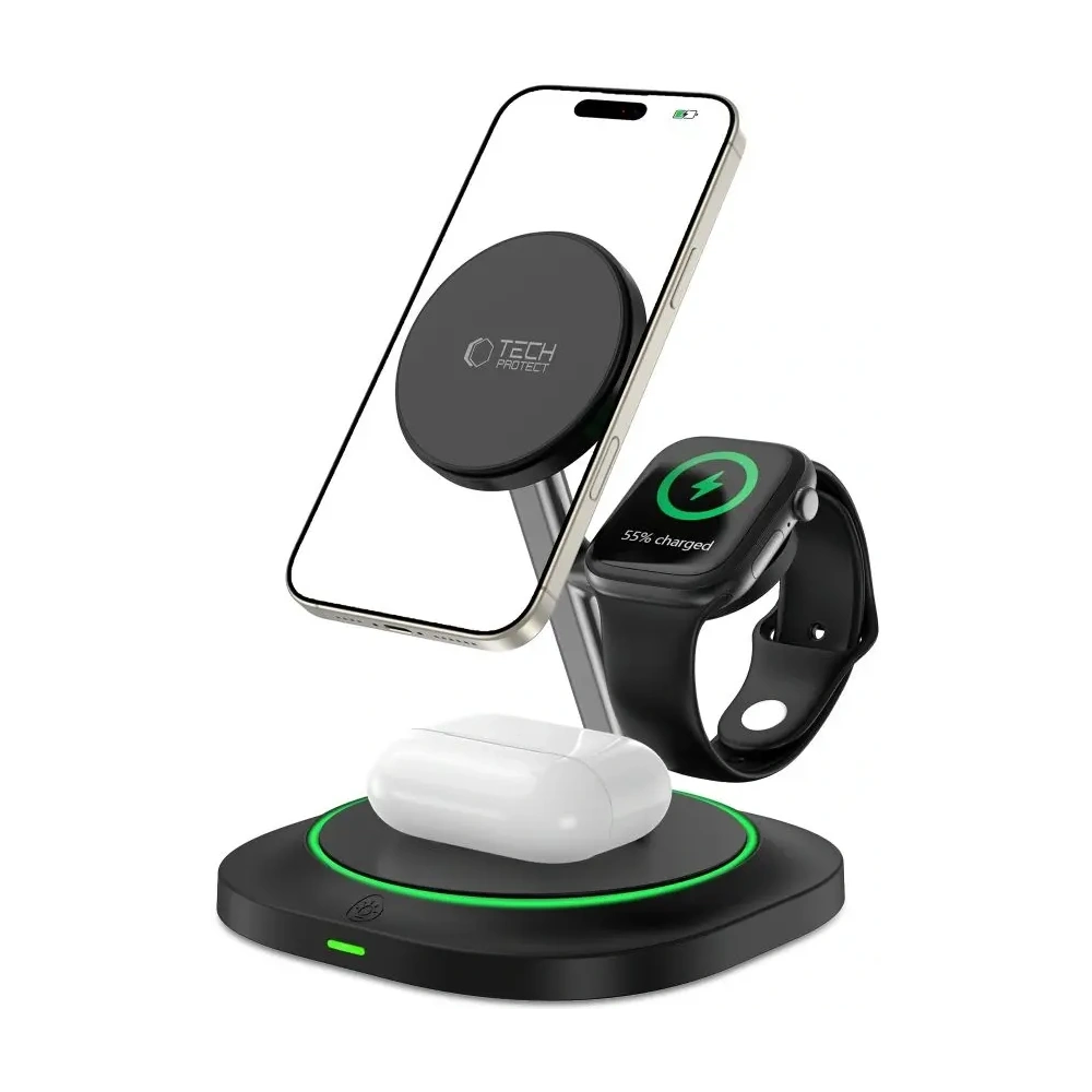 Ładowarka bezprzewodowa 3w1 Tech-Protect QI15W-A46 Magnetic MagSafe Wireless Charger Black