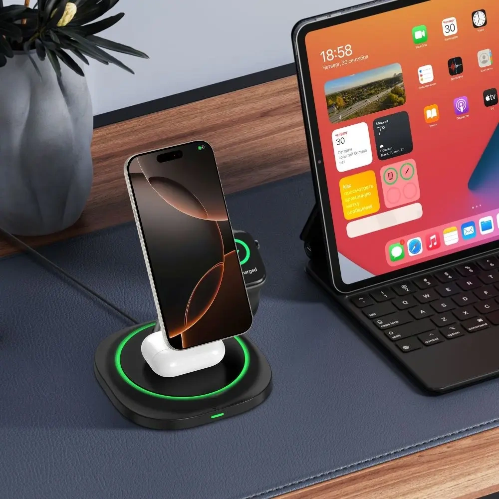 Ładowarka bezprzewodowa 3w1 Tech-Protect QI15W-A46 Magnetic MagSafe Wireless Charger Black