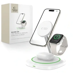 Kup Ładowarka bezprzewodowa 3w1 Tech-Protect QI15W-A46 Magnetic MagSafe Wireless Charger White - THP3942 - {ean13} - Sklep Home Screen
