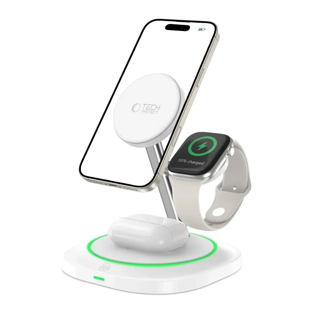 Ładowarka bezprzewodowa 3w1 Tech-Protect QI15W-A46 Magnetic MagSafe Wireless Charger White
