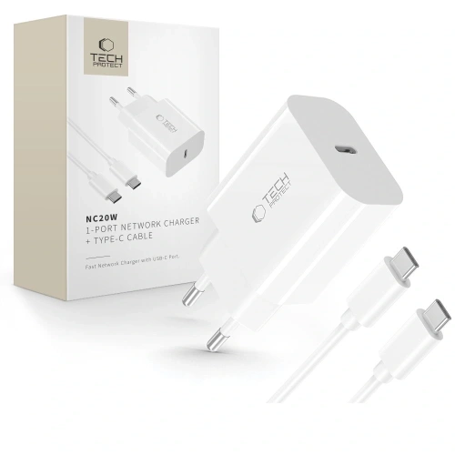 Kup Ładowarka sieciowa Tech-Protect NC20W 1-port USB-C Network Charger PD20W + USB-C / USB-C Cable White - THP3943 - {ean13} - Sklep Home Screen