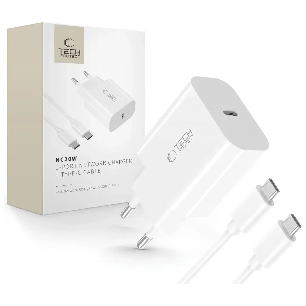 Ładowarka sieciowa Tech-Protect NC20W 1-port USB-C Network Charger PD20W + USB-C / USB-C Cable White