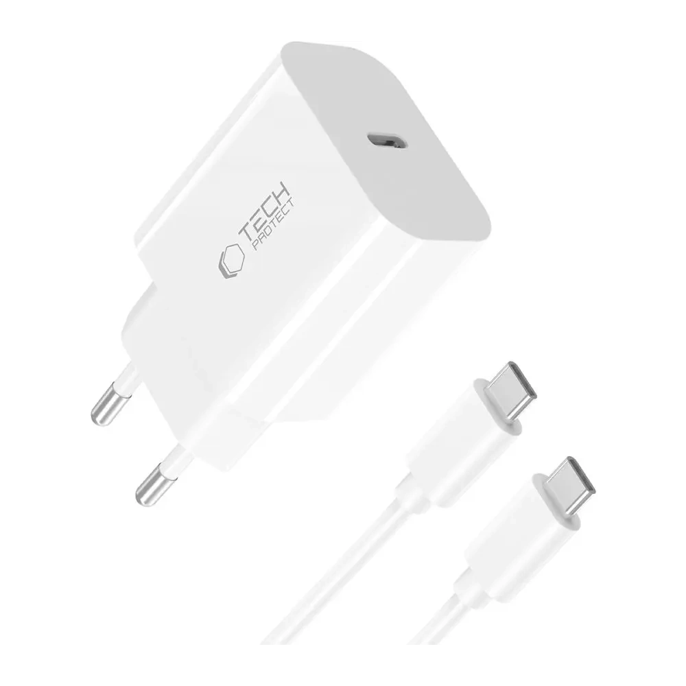 Ładowarka sieciowa Tech-Protect NC20W 1-port USB-C Network Charger PD20W + USB-C / USB-C Cable White