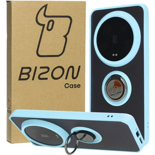 Kup [OUTLET] Etui mit Fingerhalter Bizon Case Hybrid Ring für Xiaomi 14 Ultra rauchig mit hellblauem Rahmen - OT-852 - {ean13} - Sklep Home Screen