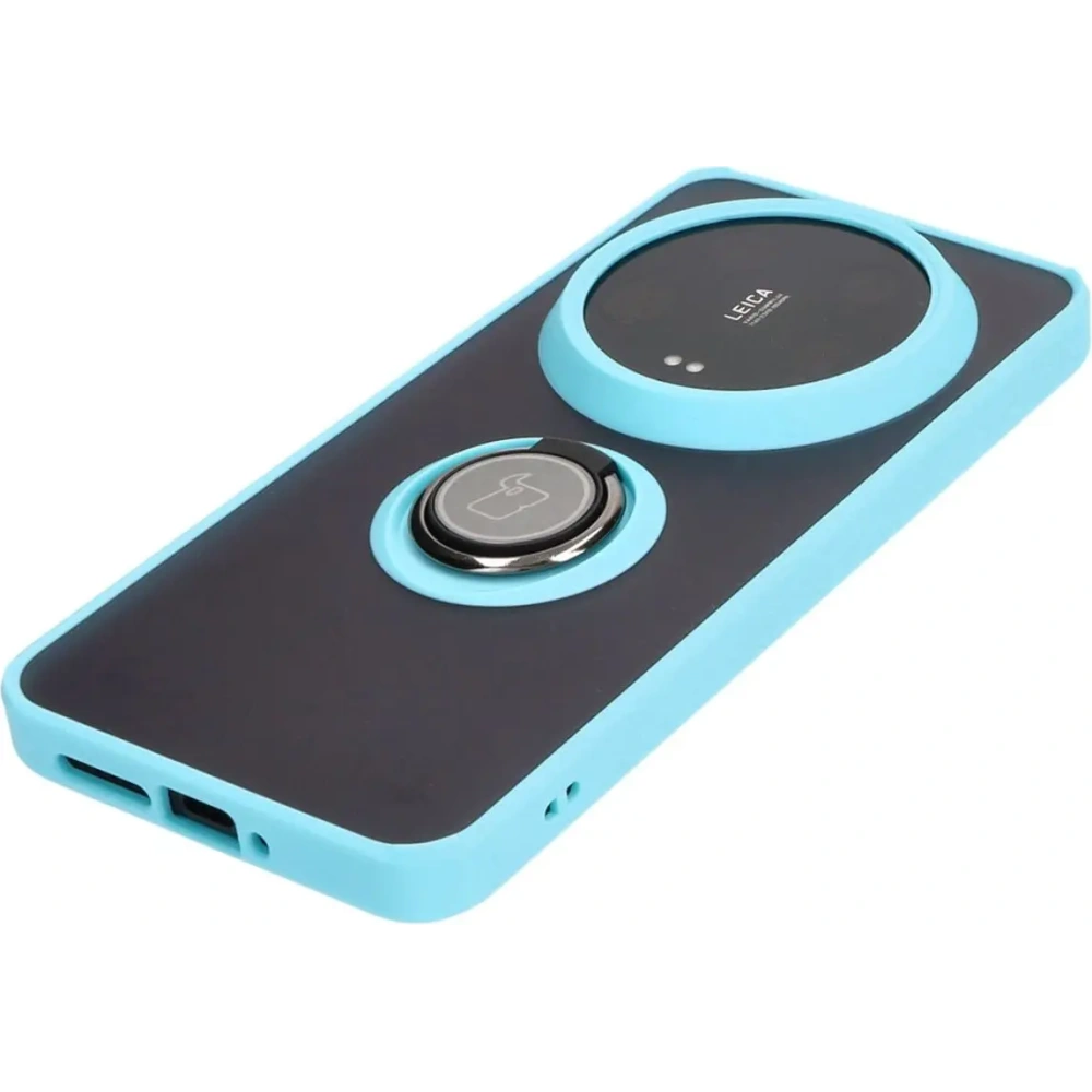 [OUTLET] Etui z uchwytem na palec Bizon Case Hybrid Ring do Xiaomi 14 Ultra przydymione z jasnoniebieską ramką