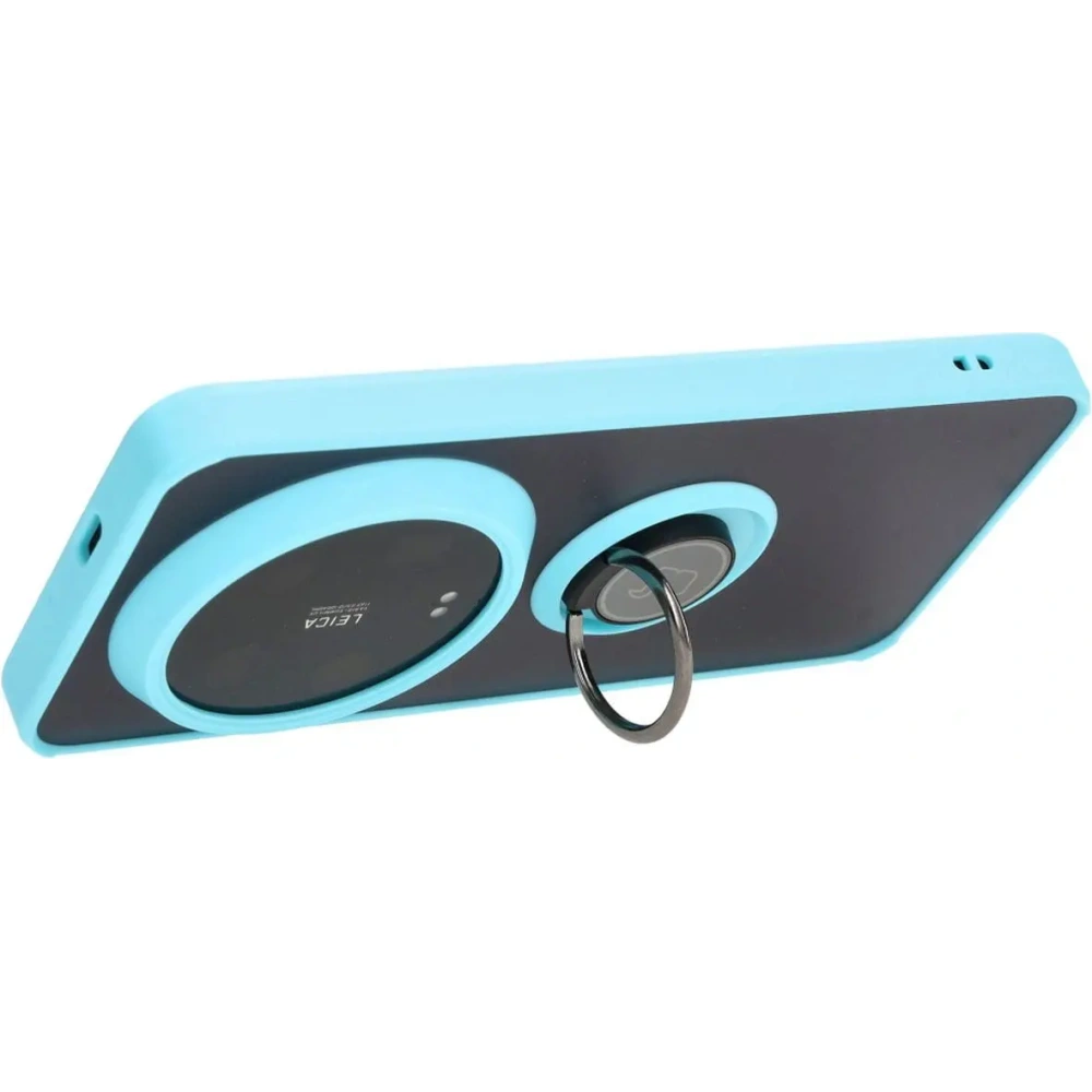 [OUTLET] Etui z uchwytem na palec Bizon Case Hybrid Ring do Xiaomi 14 Ultra przydymione z jasnoniebieską ramką