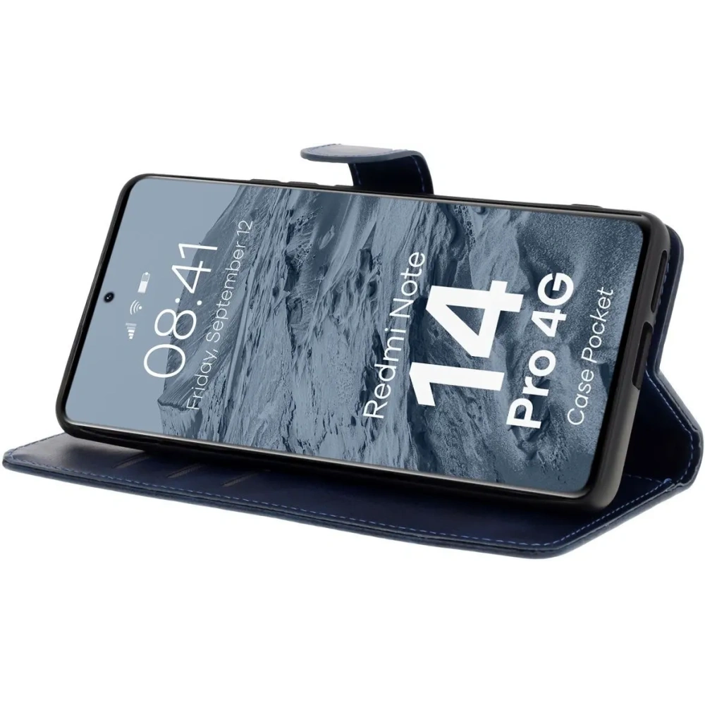 Etui z klapką Bizon Case Pocket do Xiaomi Redmi Note 14 Pro 4G granatowe