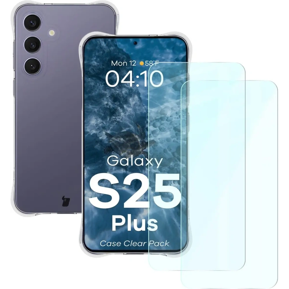 Etui + 2x szkło na ekran Bizon Case Clear Pack do Samsung Galaxy S25+ Plus przezroczyste