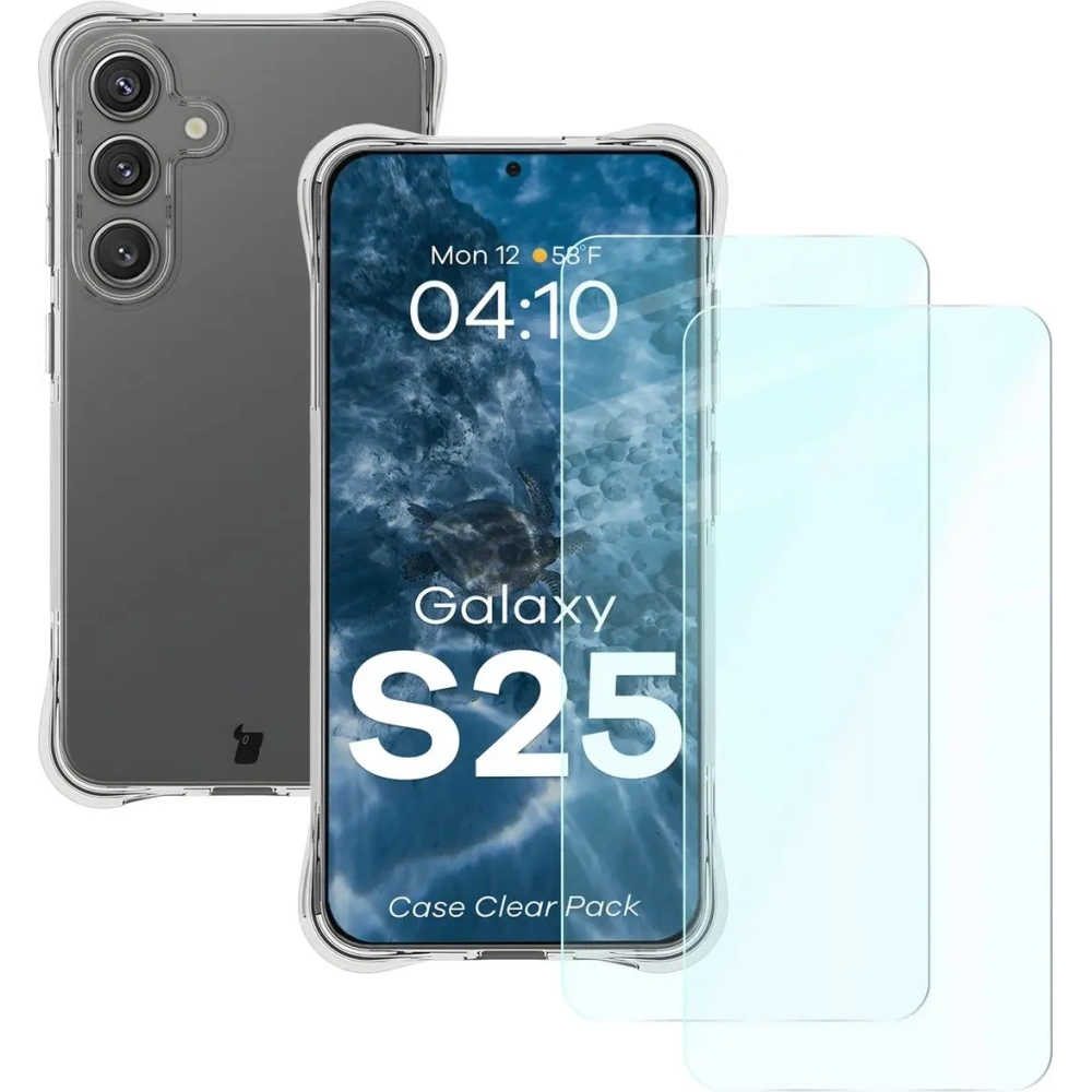 Etui + 2x szkło na ekran Bizon Case Clear Pack do Samsung Galaxy S25 przezroczyste